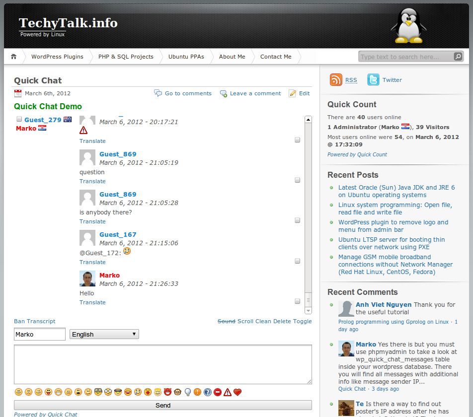 quick chat live chat plugin
