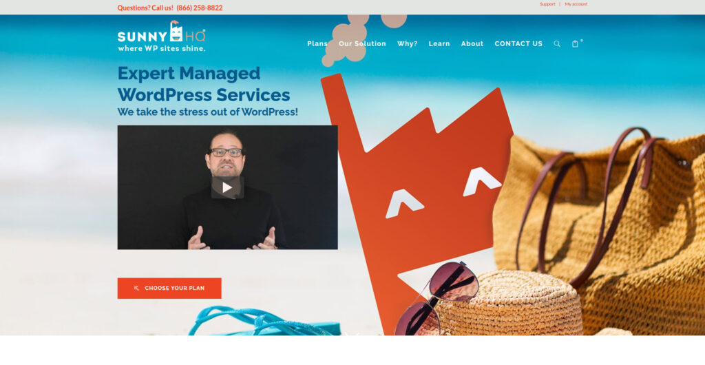 Screenshot of Sunny HQ’s website highlighting its concierge-managed WordPress hosting and human-centered approach to website management.