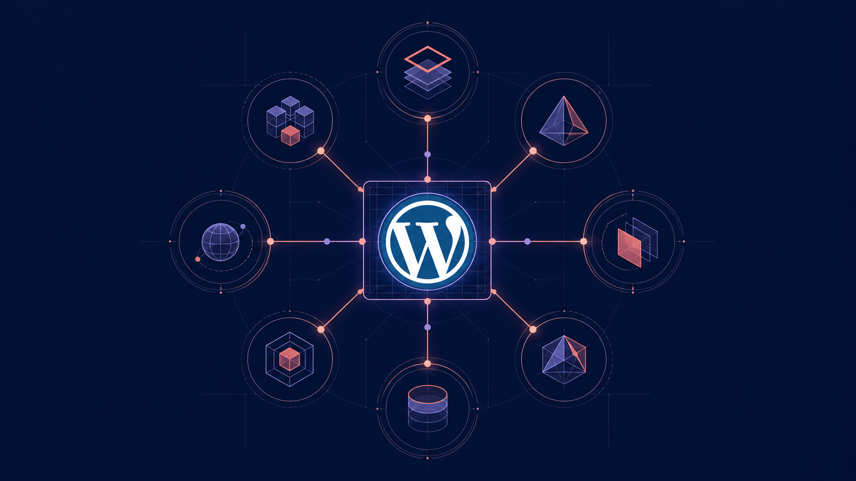 Diagram showing WordPress as a central platform connected to multiple AI agent nodes in a network